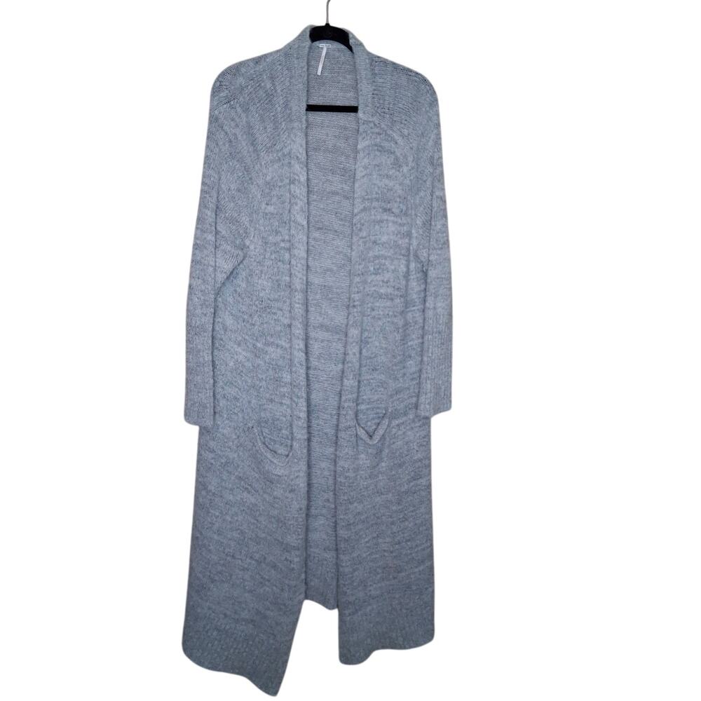 Free People Santa Cruz Maxi Gray Wool / Alpaca Blend Open Front Cardigan Size L